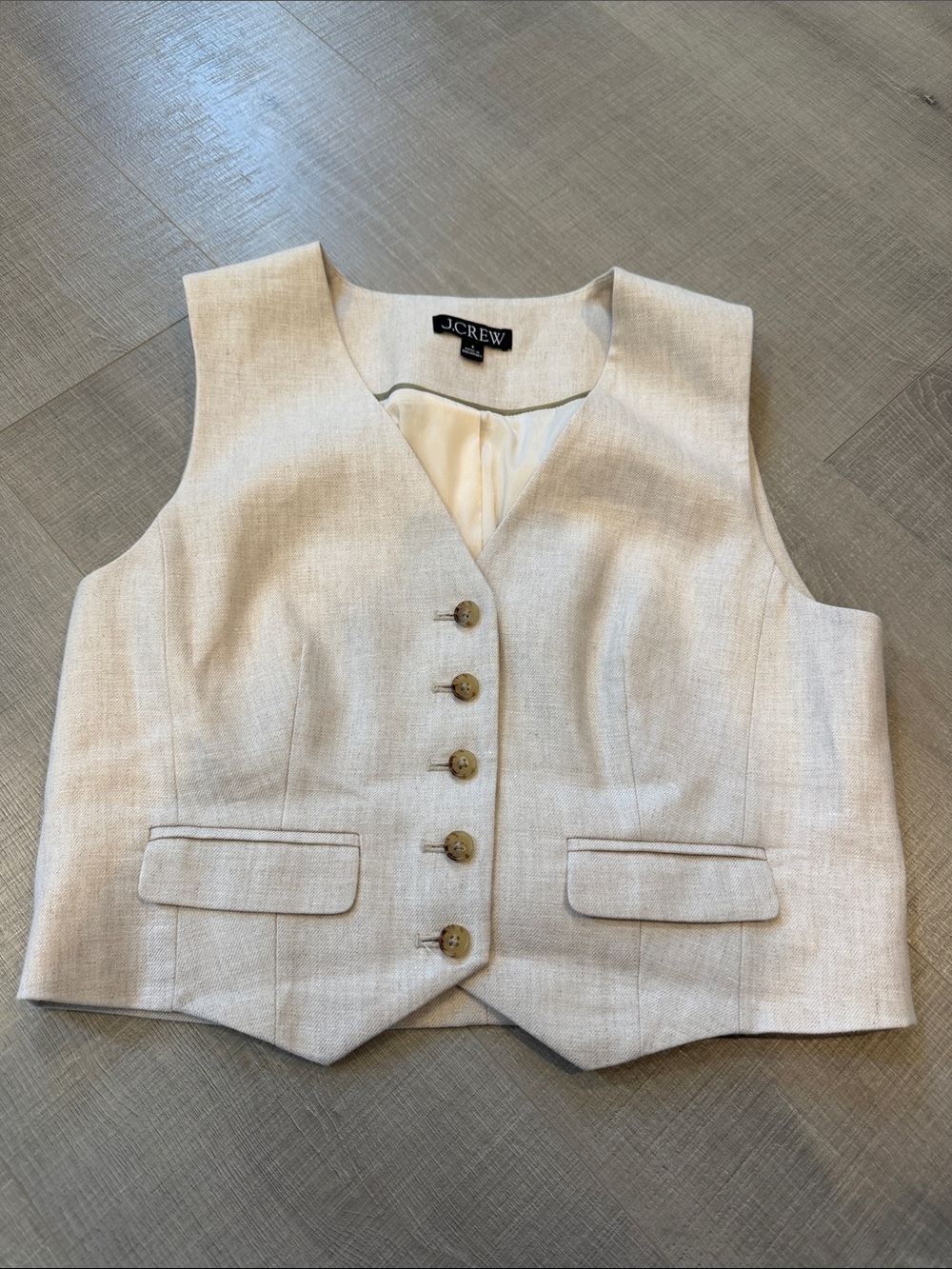 J. Crew Linen Cream Button-Front Tailored Vest
